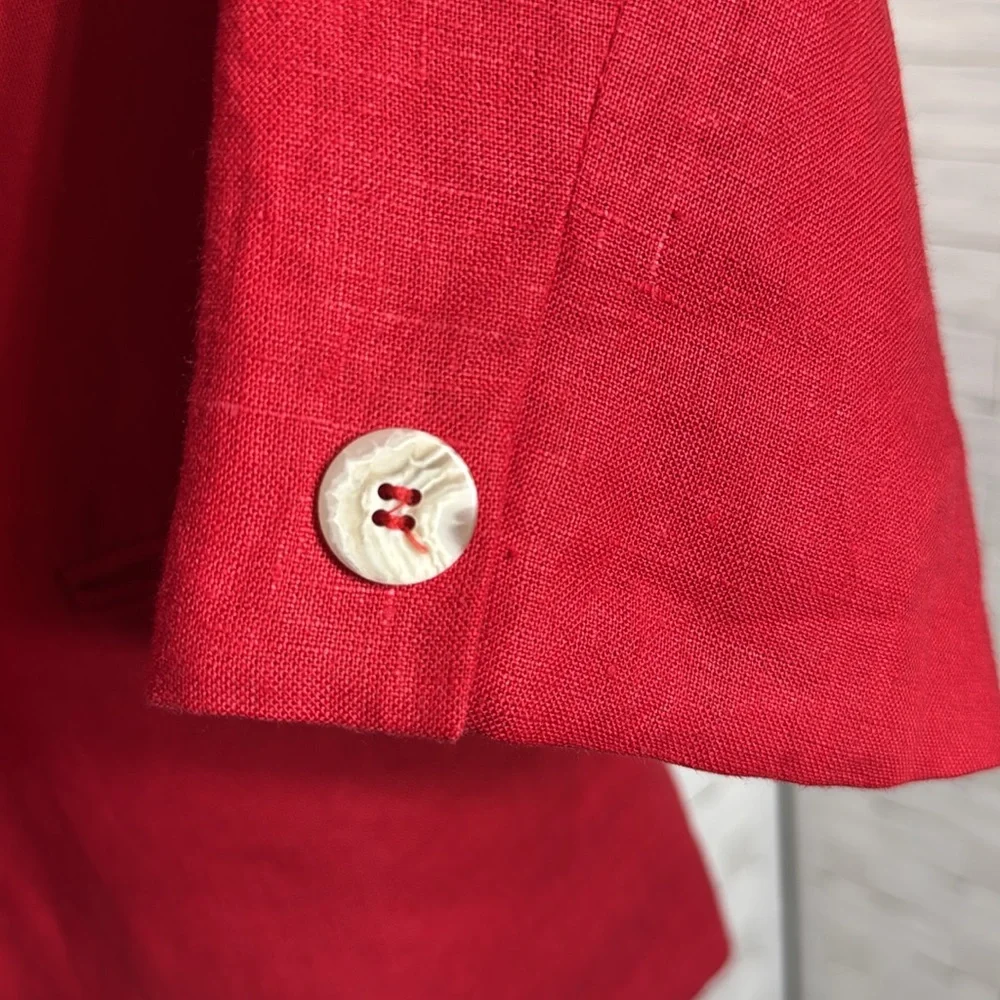 International Scene 1980s Red Linen One Button Blazer Size 14 - Picture 5 of 11